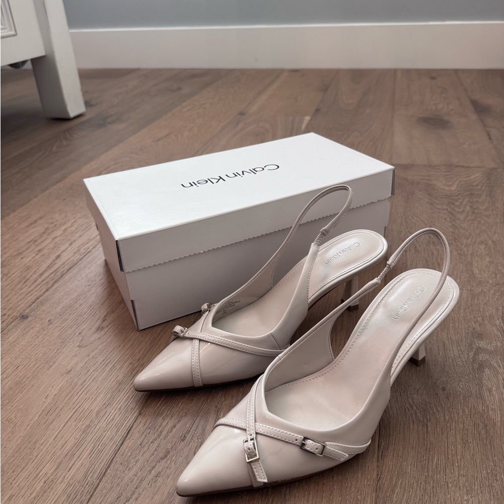 Calvin Klein Women's Beige Slingback Kitten Heels